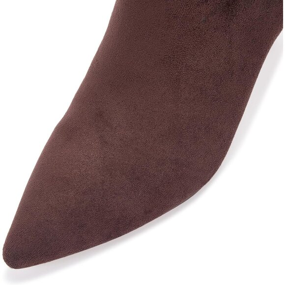 Women's Slouch Ankle Boots with Fashion Mid Stiletto Heel Pointed Toe Dark Brown - Picture 4 of 6